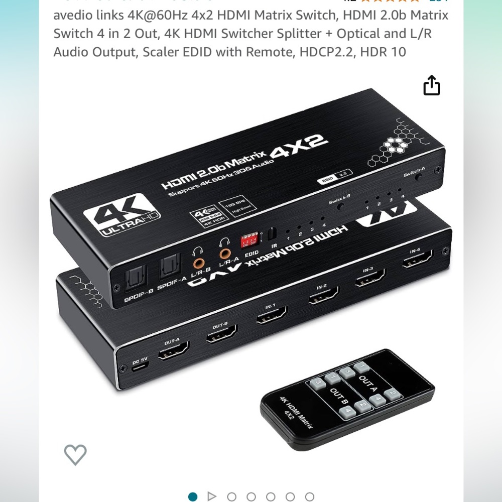 HDMI Matrix Switch 4 in 2 out 4K@60hz